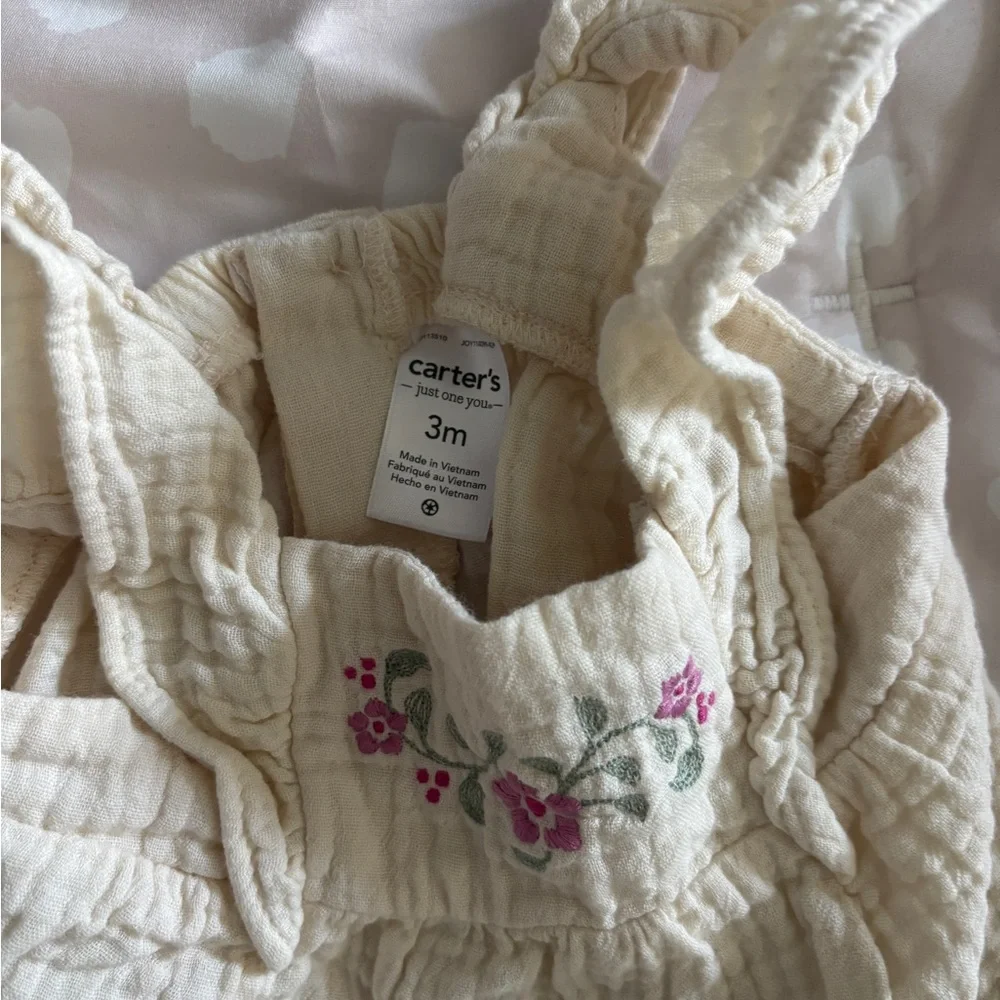 Carter's Cream Diaper Cover Set with Pink Floral Embroidery